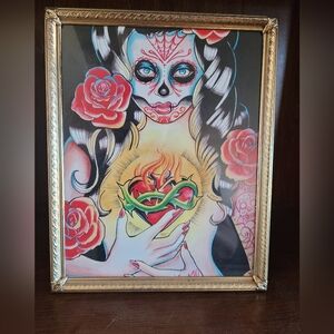 Art-dia de los muertos picture with frame.